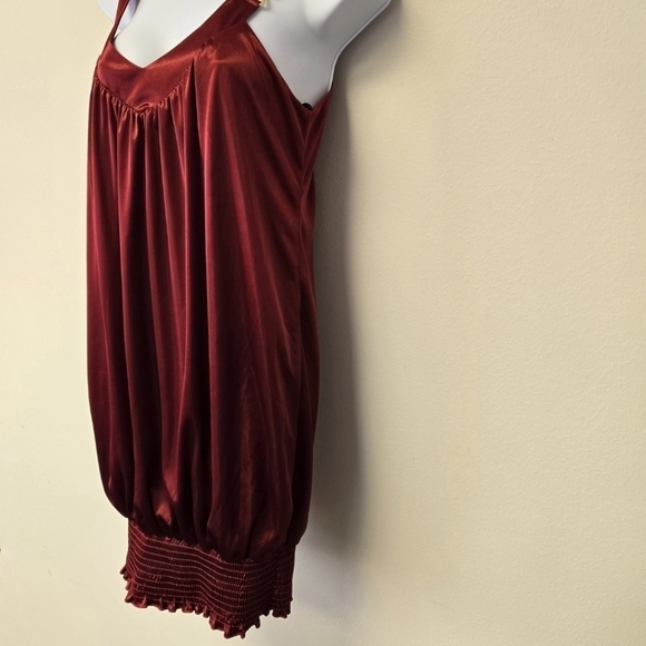 Jodi Kristopher Vintage V-Neck Satin Dress Red M - Picture 3 of 7
